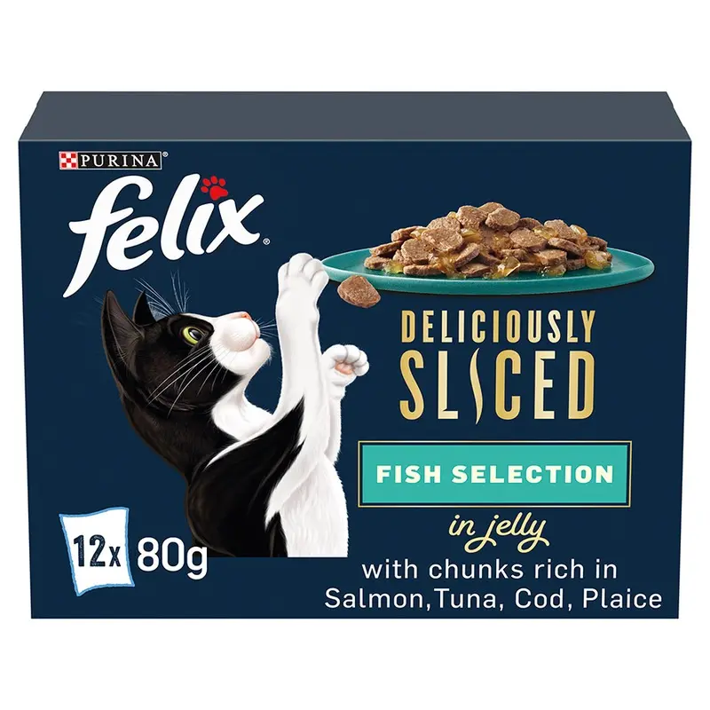Felix Deliciously Sliced Adult Wet Cat Food Fish Selection In Jelly 12X80G
