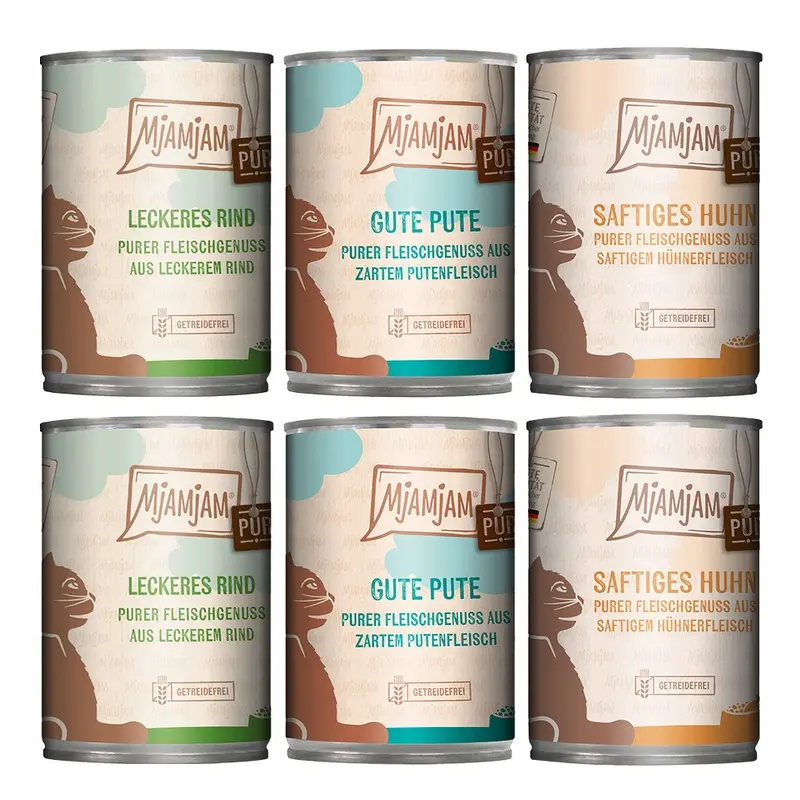 Mjamjam Mjam Mjam Pure Meat Pleasure Mixed Pack 6 X 400G - Mixed Pack (3 Varieties)