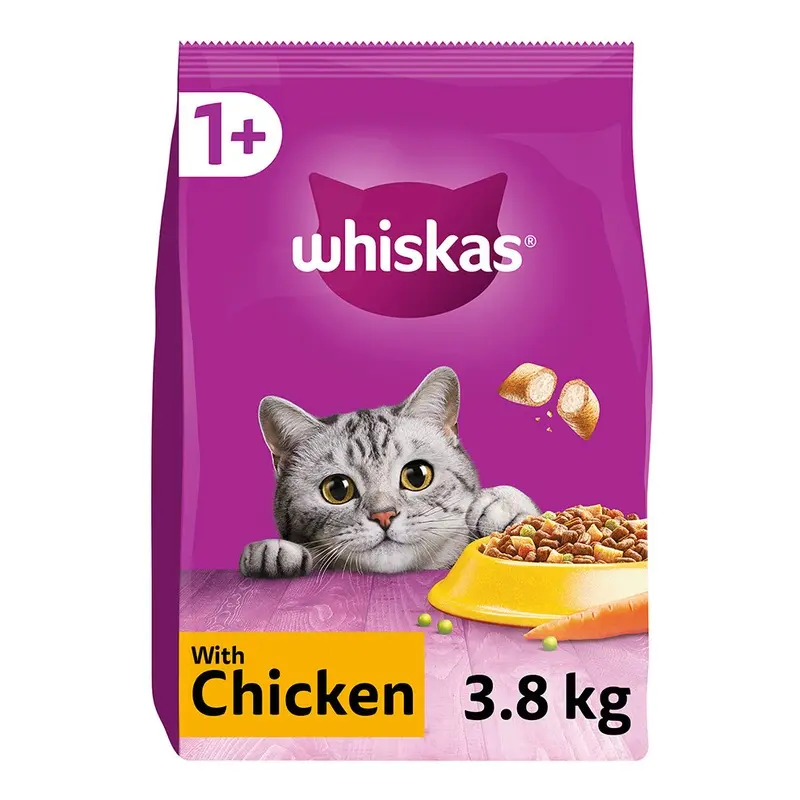 New Whiskas 1+ Complete Dry Cat Food With Chicken (3.8Kg) (Pack Of 4) 3.8Kg