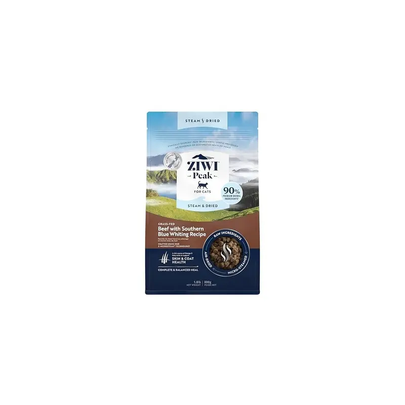 Ziwi Grain Peak Steam & Dried Beef/Whiting,, High Protein Free Cat Food 800G
