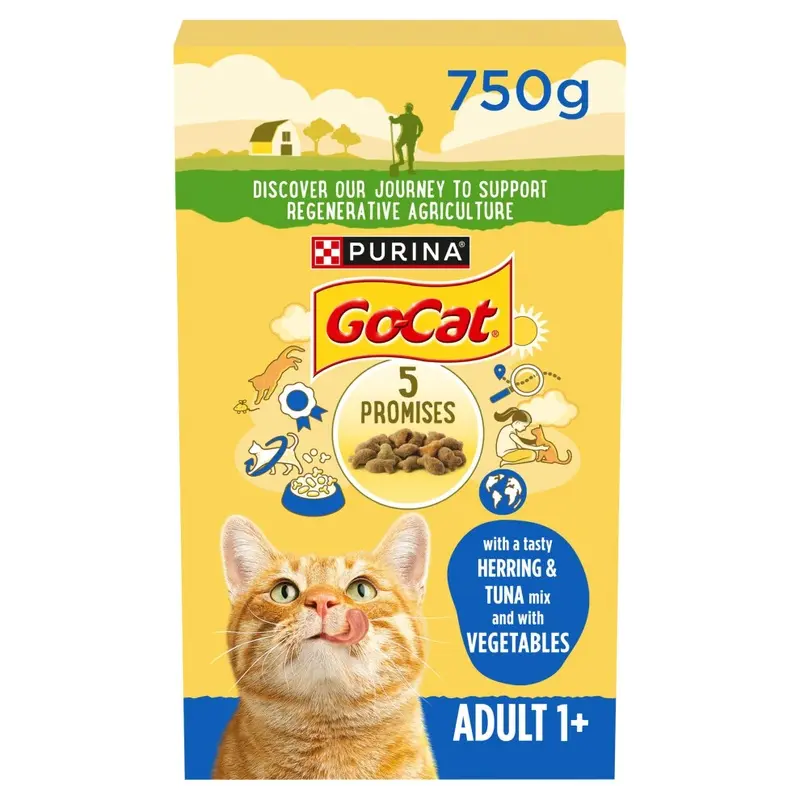 Go-Cat Tuna, Herring And Veg Dry Adult Cat Food, Pack Of 5 750G