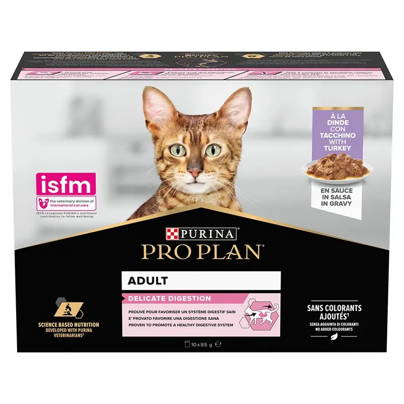 Pro Plan Delicate Digestion Wet Adult Cat Food With Turkey In Gravy 10 X 85G