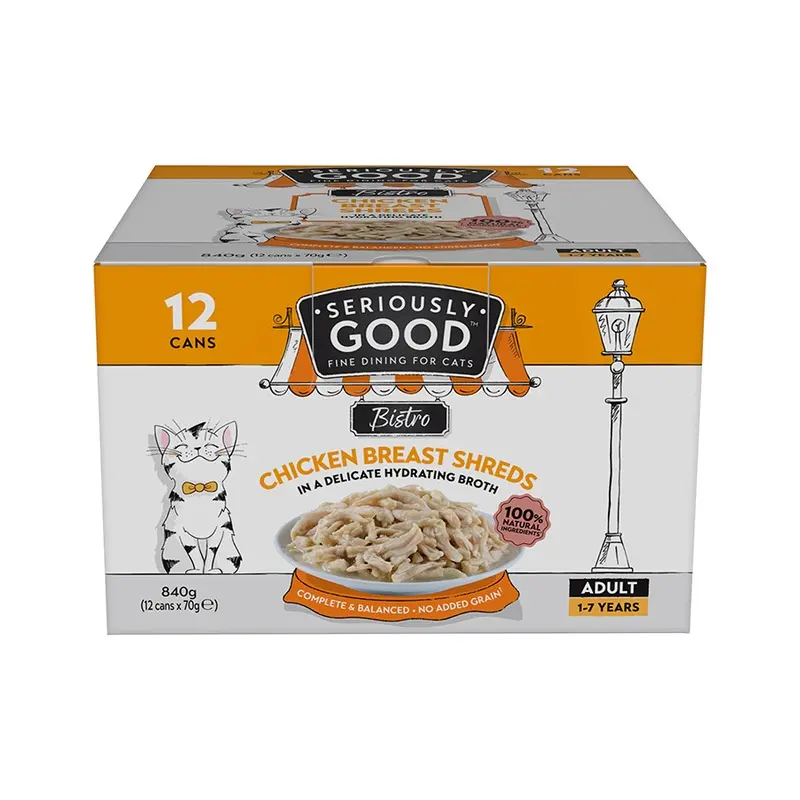 Seriously Good Chicken Breast Shreds Wet Adult Cat Food 12 X 70G Can Multipack