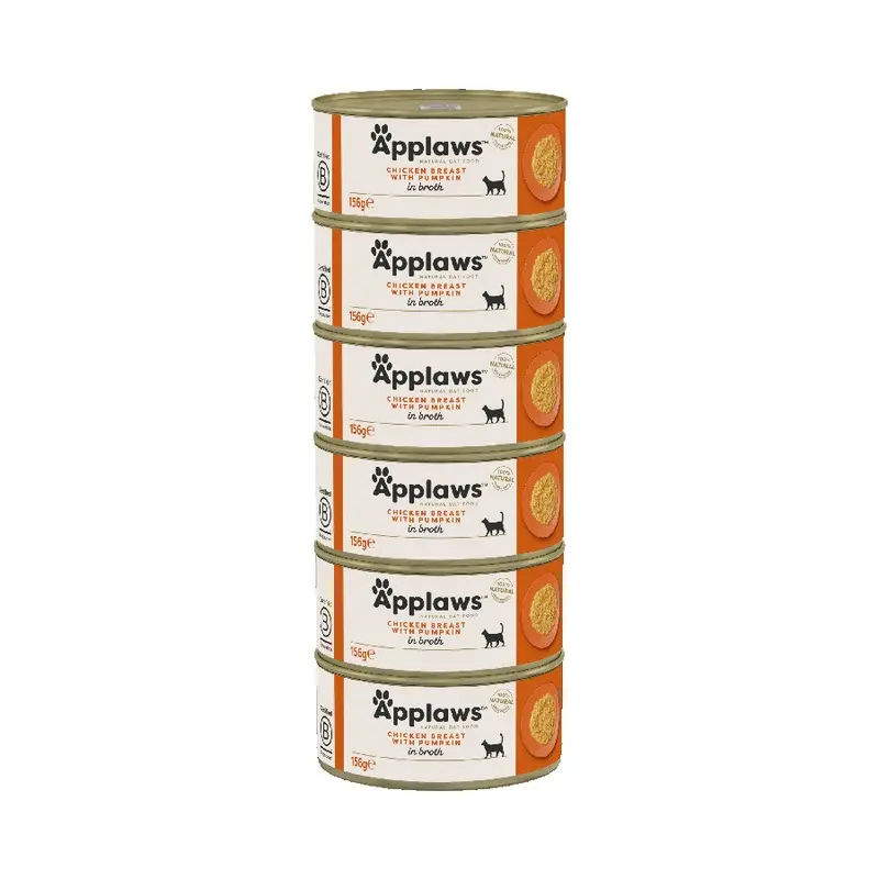 Applaws Natural Wet Adult Cat Food Chicken Breast & Pumpkin In Broth 6X156G Tins