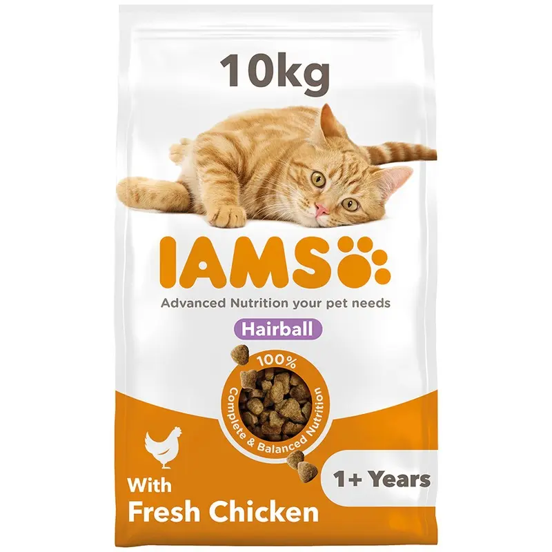 Iams Hairball Dry Adult Cat Food Chicken 10Kg