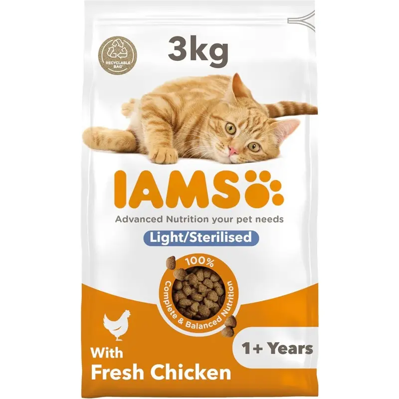 Iams Light In Fat Dry Cat Food Chicken 3Kg