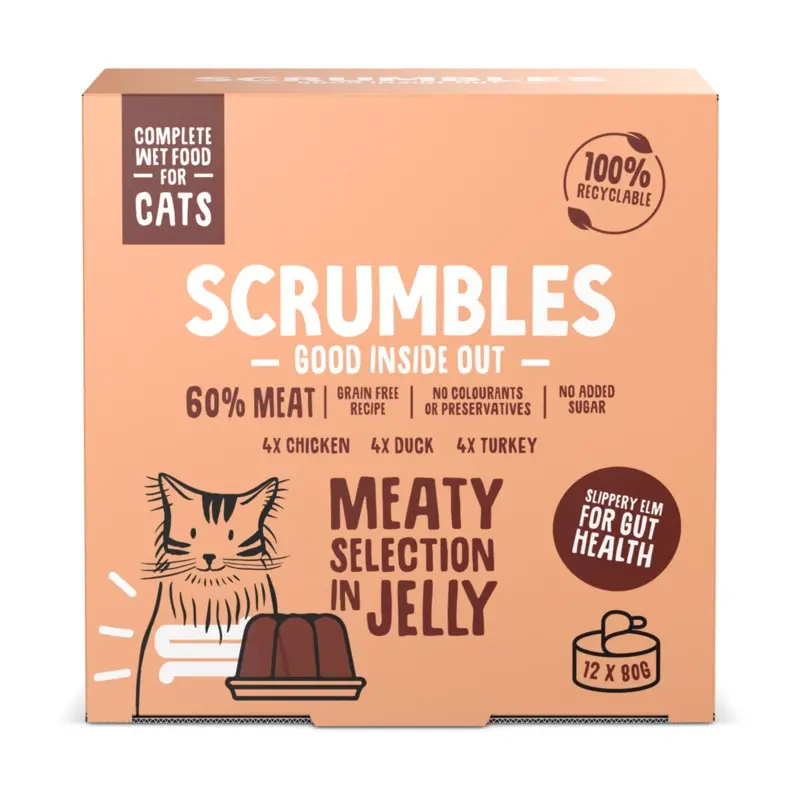 Scrumbles Complete Wet Cat Food Meaty Selection In Jelly 12 X 80G Tin