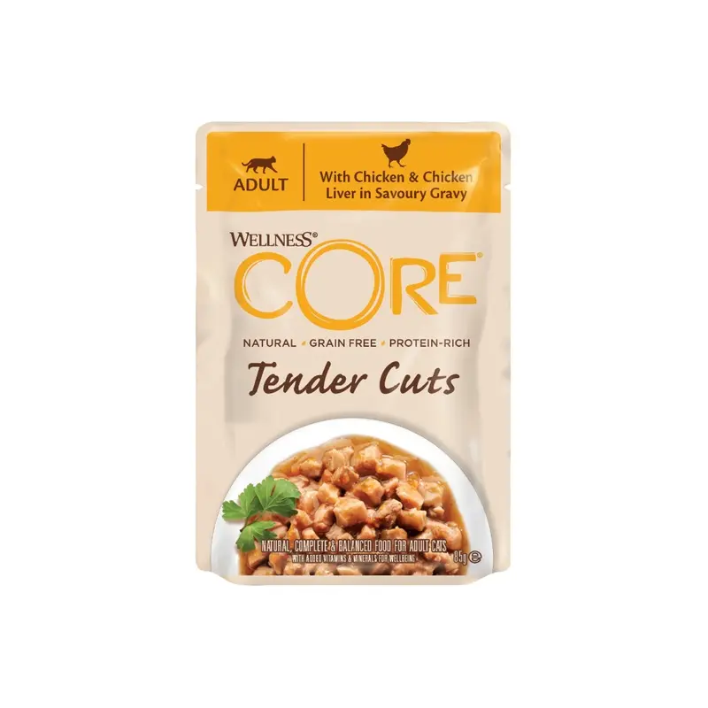 Wellness Core Tender Cuts Adult Wet Cat Food Chicken & Liver In Savoury Gravy 85G