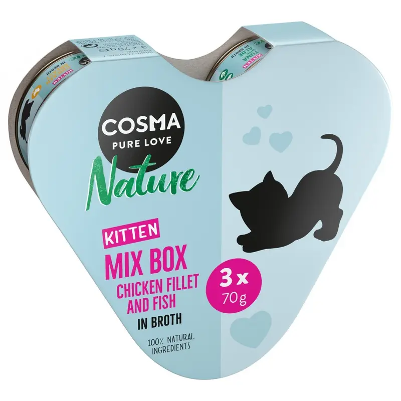 Cosma Nature Kitten Heart Box 3 X 70G - 3 Varieties