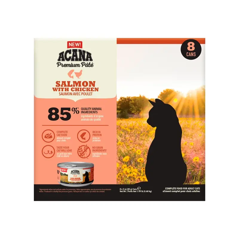 Acana Premium Pate Adult Wet Cat Food Salmon & Chicken 8 X 85G