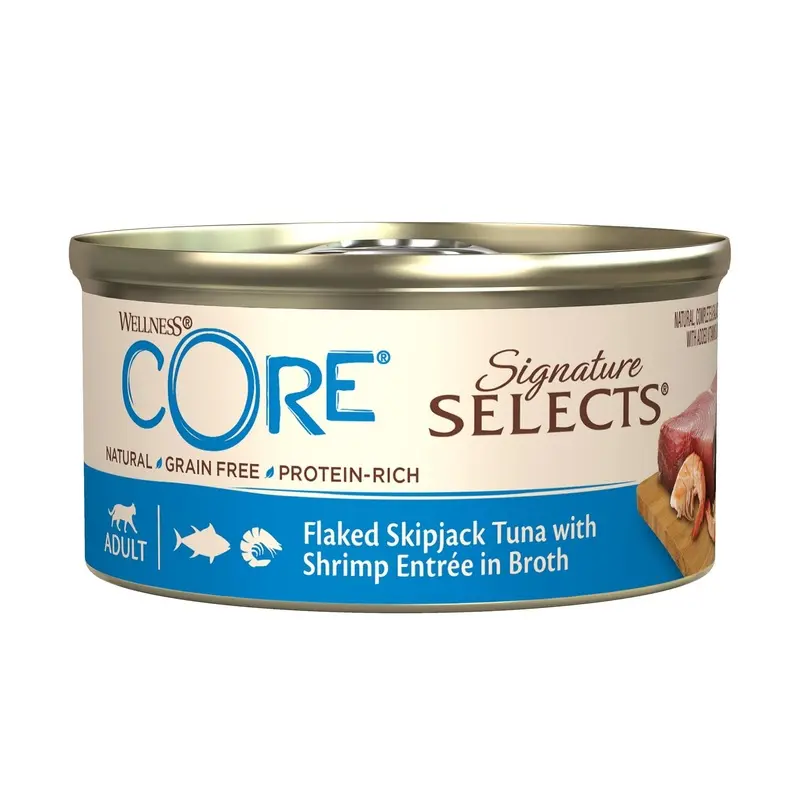 Wellness Core Cat Flaked Skipjack Tuna With Shrimp Entree In Broth 79G