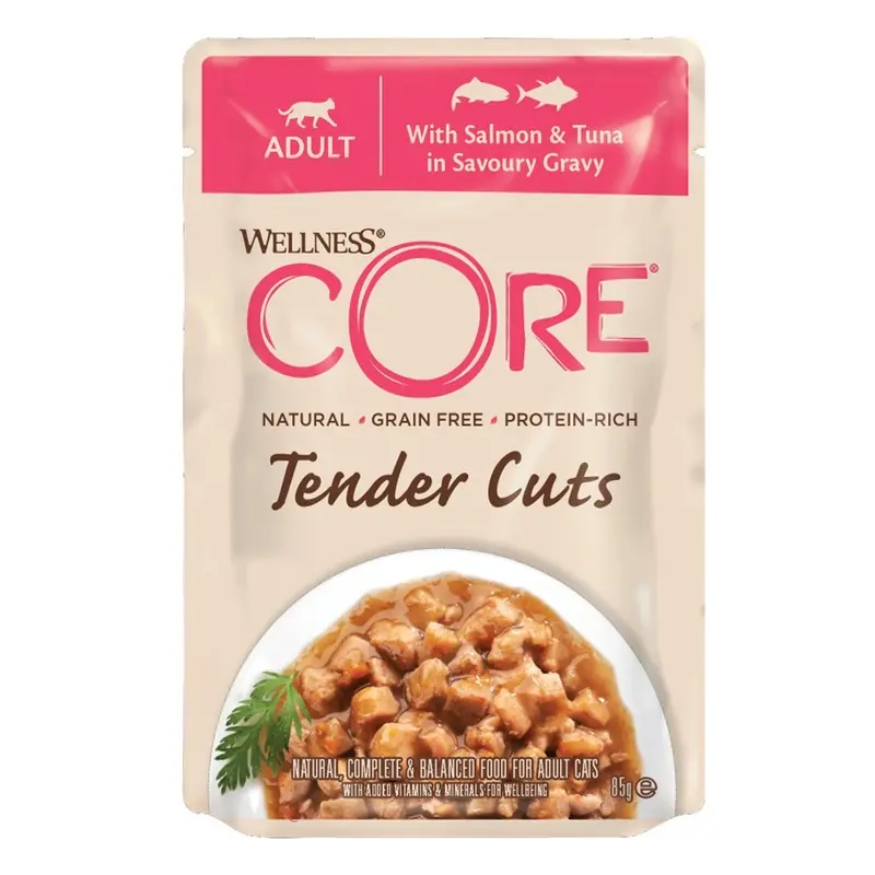 Wellness Core Salmon Cat Tender Cuts With And Tuna In Savoury Gravy 85G