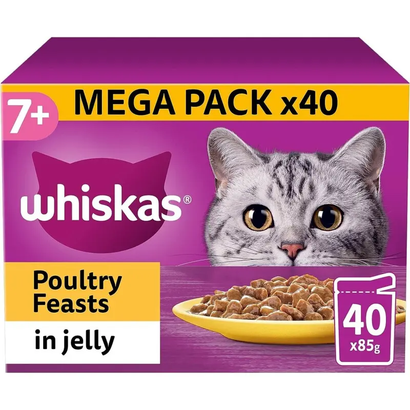 Whiskas 7+ Senior Cat Food Poultry Selection In Jelly, 40 X 85 G Size 7