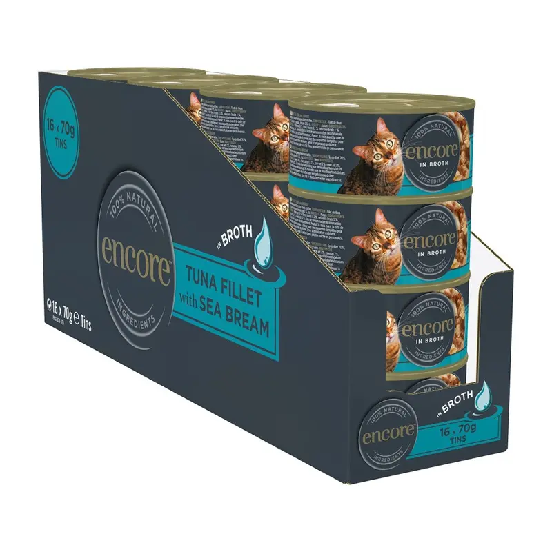 Encore 100% Natural Wet Cat Food, Tuna With Seabream In Tins (Pack Of 16) 70G