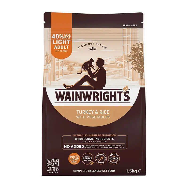 Wainwrights Light Dry Adult Cat Food Turkey & Rice With Vegetables 1.5Kg