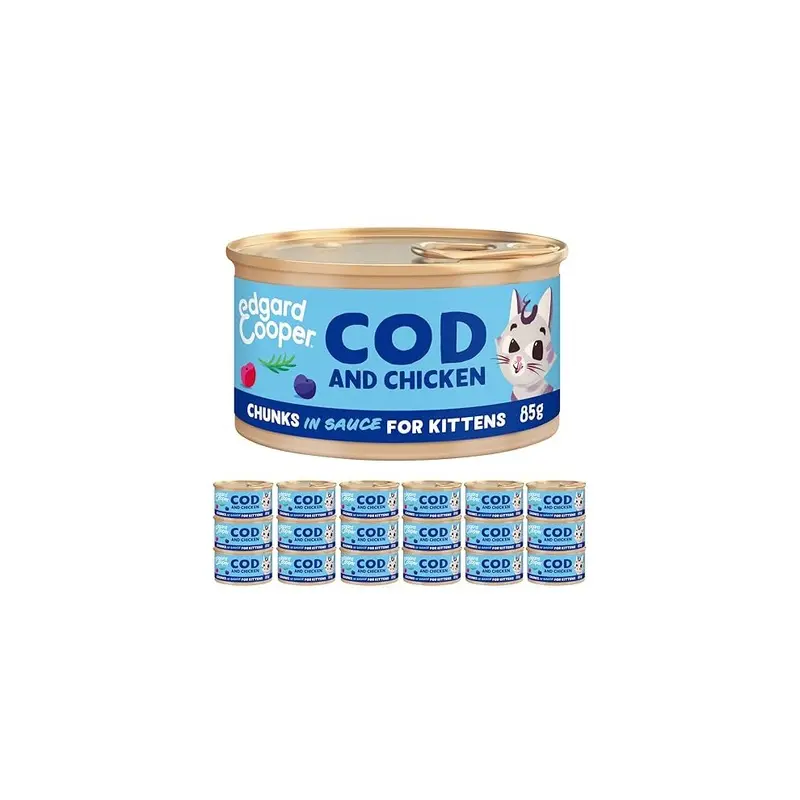 Edgard Cooper Grain Kitten Wet Cat Food, Cod & Chicken 18X85g, Free Size 18
