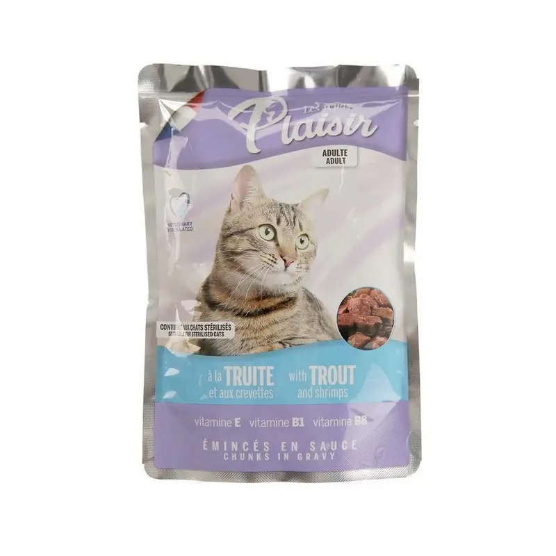 Le Repas Plaisir Wet Cat Food Chunks Trout & Shrimps (100 G, For Adult Cat) Size 3
