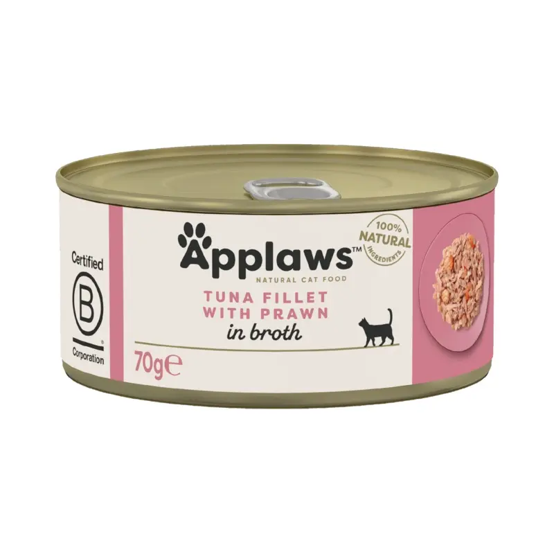 Applaws Natural Wet Adult Cat Food Tuna Fillet With Prawn In Broth 70G Tin