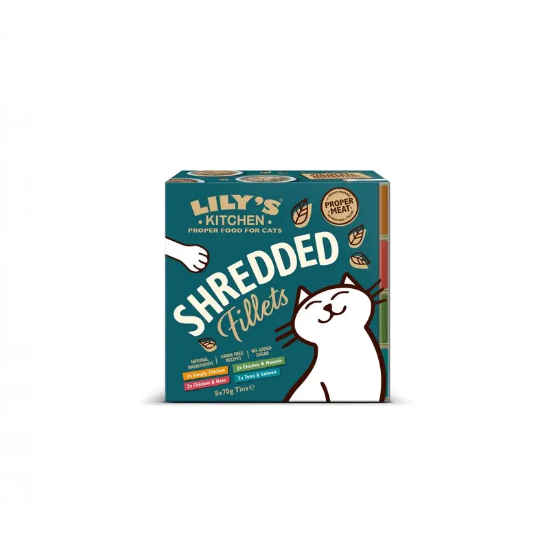 Lilys Kitchen Shredded Fillets Cat Food Multipack - X 70G Salmon/Grain Size 8