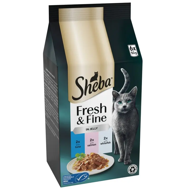 Sheba Fresh & Fine In Jelly Mini Pouches 6 X 50G - Tuna, Salmon & Whitefish In Jelly