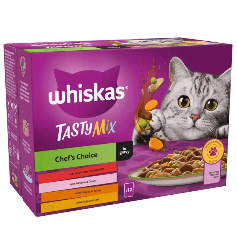 Whiskas Cat Food; Tasty Mix; Adult; Wet Food; Chefs Choice in Gravy 12 x 85g