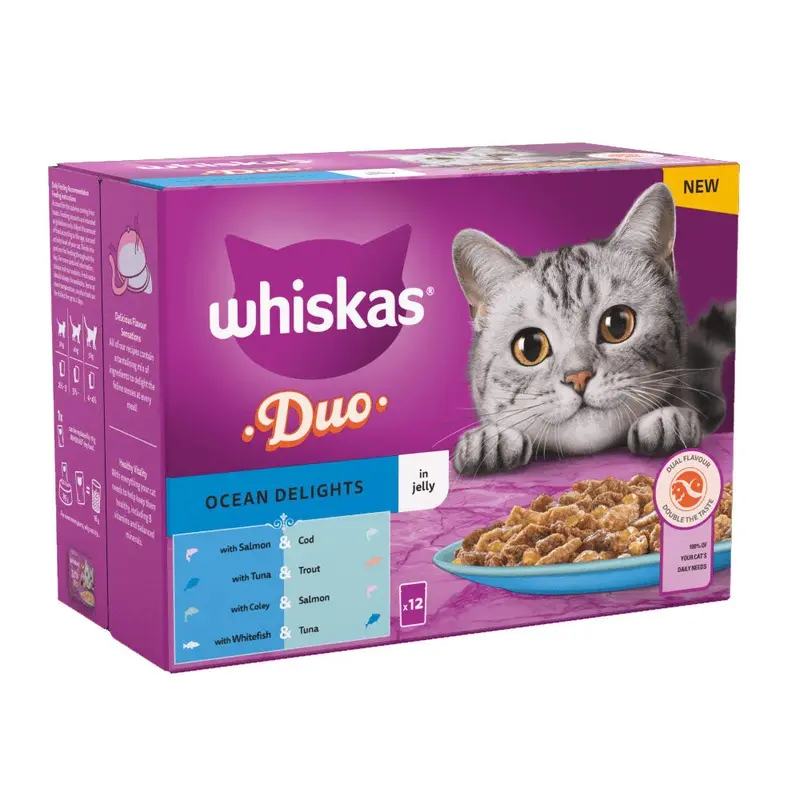 Whiskas Heavenly/Salmon Pouch 1+ Duo Ocean Delights In Jelly 12X85g - : 85G Size 1