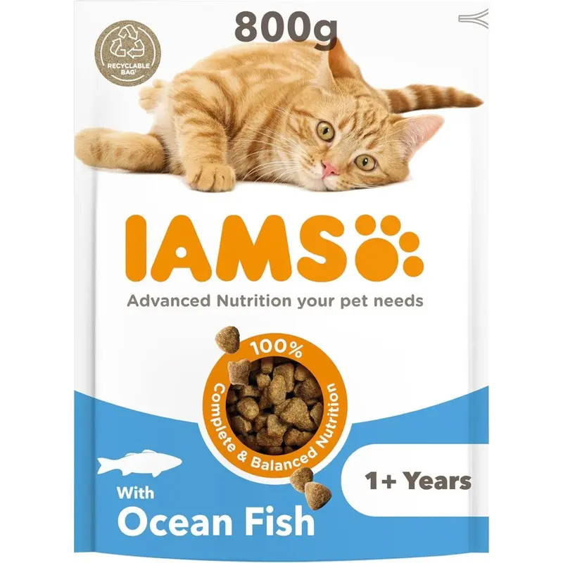 Iams (Seafood, 800 G (Pack Of 1)) Complete Dry Cat Food For Adult