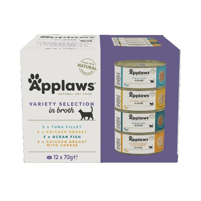Applaws Natural Wet Adult Cat Food Variety Selection In Broth 12X70G Tins