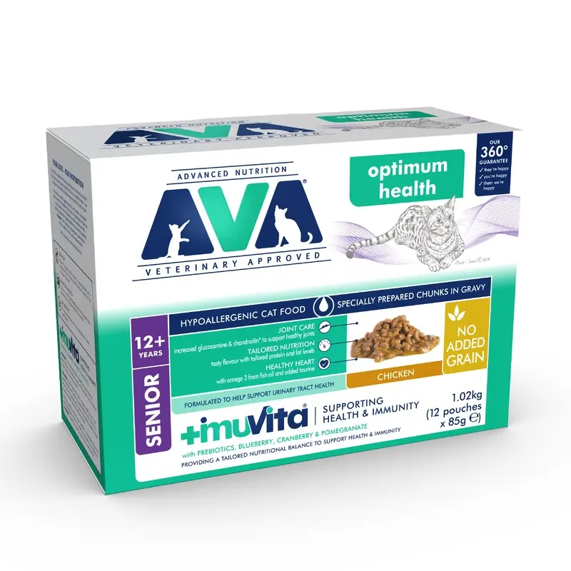 Ava Veterinary Approved Optimum Health 12+ Wet Senior Cat Food Chicken 12X85G