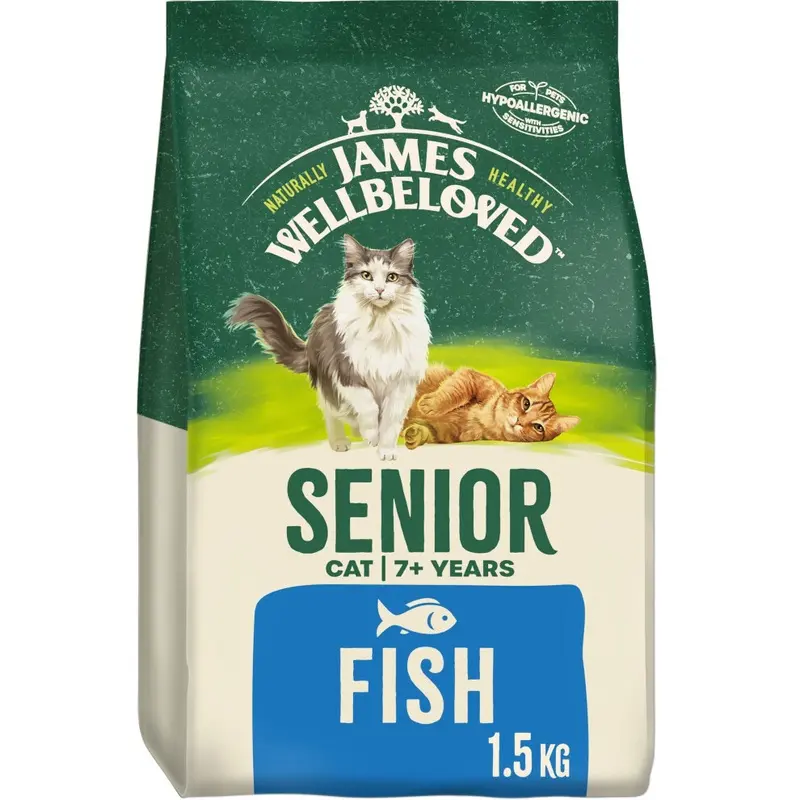 James Wellbeloved Senior Fish 1.5 Kg Bag, Hypoallergenic Dry Cat Food 1.5Kg