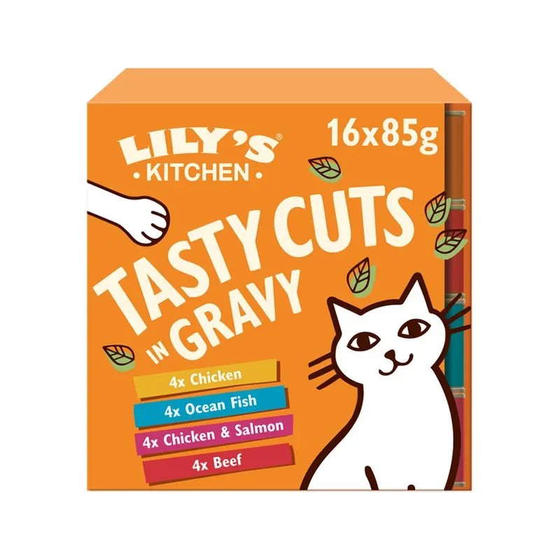 Lilys Kitchen Tasty Cuts In Gravy Wet Adult Cat Food Selection 16X85G Tins