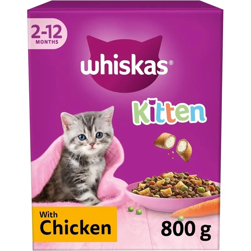 New Whiskas Junior Chicken Pack Of X 800 G Bags, Kitten Cat Dry Food Size 5