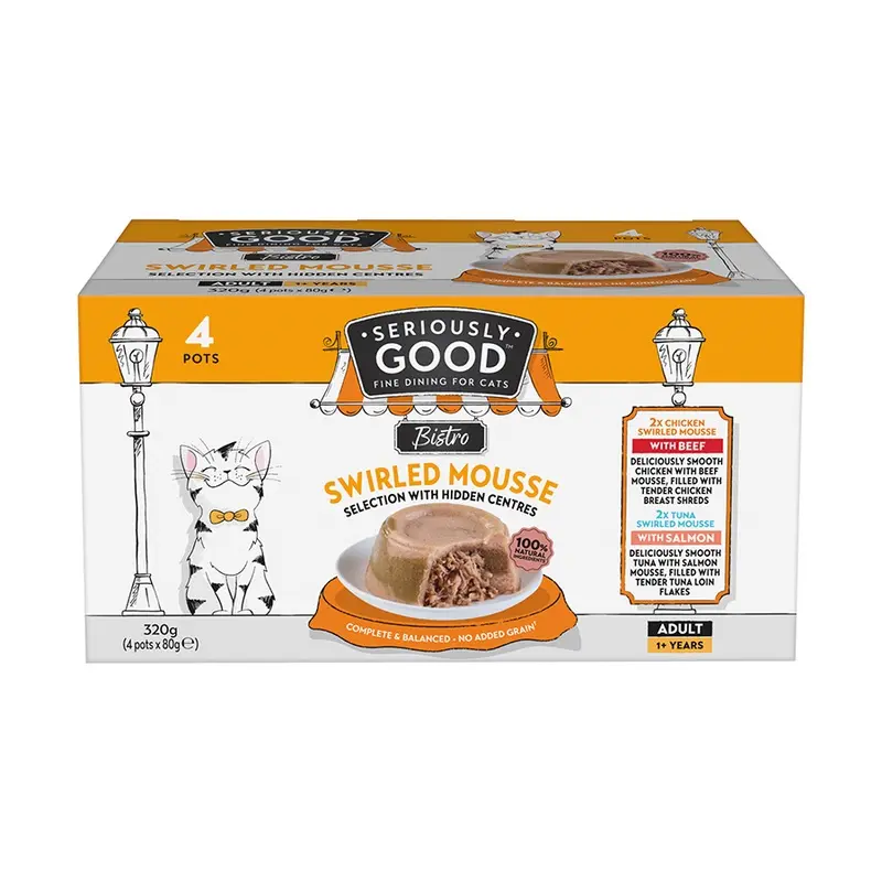 Seriously Good Wet Adult Cat Food Swirled Mousse Selection 4 X 80G Pots