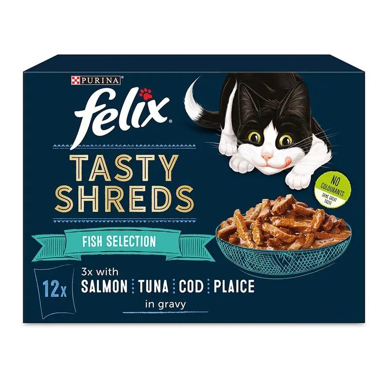 Felix Tasty Shreds Adult Wet Cat Food Fish Selection In Gravy 12X80G