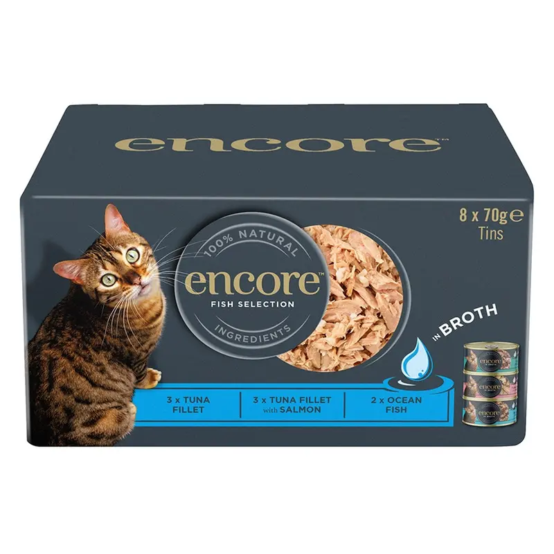 Encore Natural Wet Adult Cat Food Fish Selection In Broth 8 X 70G Tins