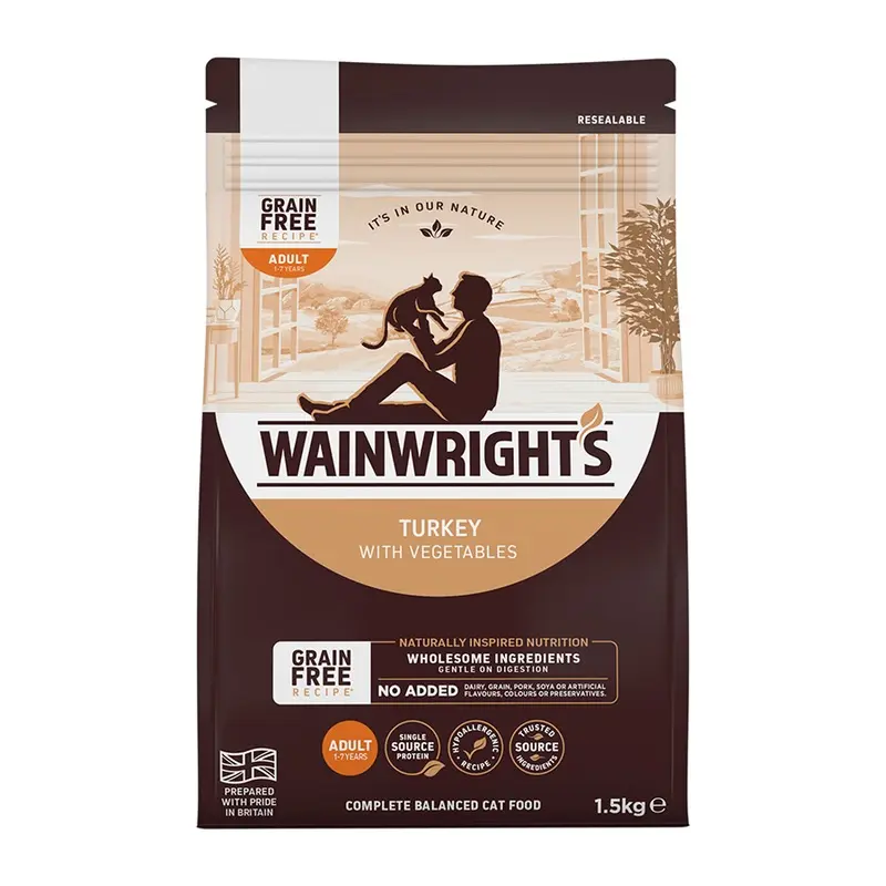 Wainwrights Grain Free Dry Adult Cat Food Turkey With Vegetables 1.5Kg