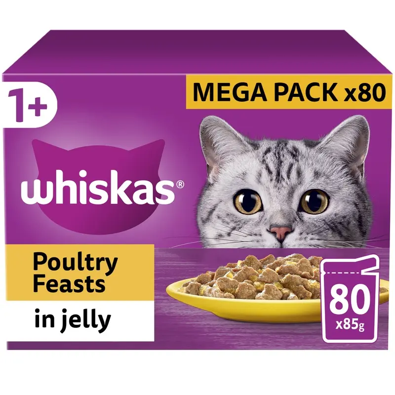 Whiskas 1+ Adult Wet Cat Food Poultry In Jelly 80X85G