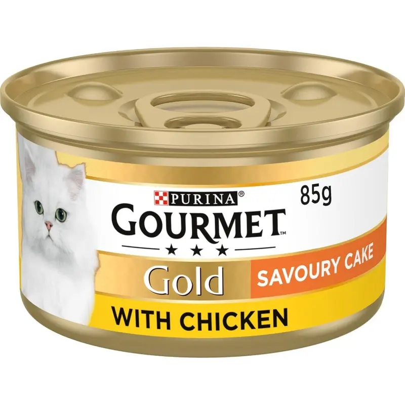 New Gourmet Tinned Cat Food Savoury Cake Chicken, Pack Of 12 Gold 85G