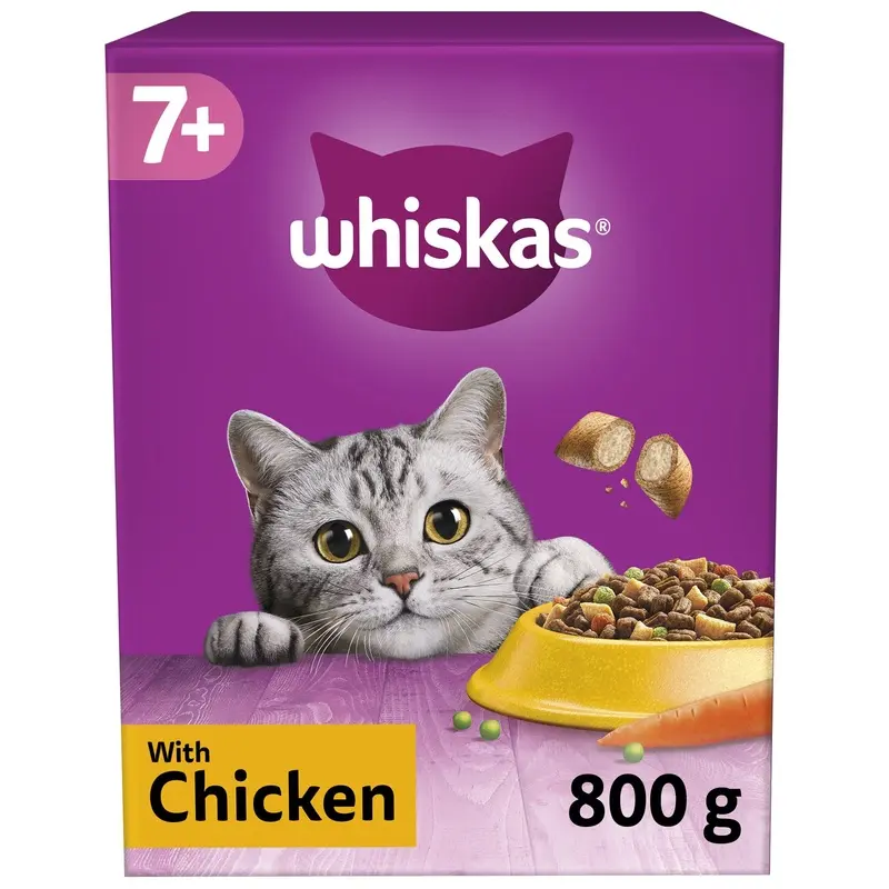Whiskas 7+ Chicken Pack of 5 x 800 g Bags, Senior Cat Dry Food