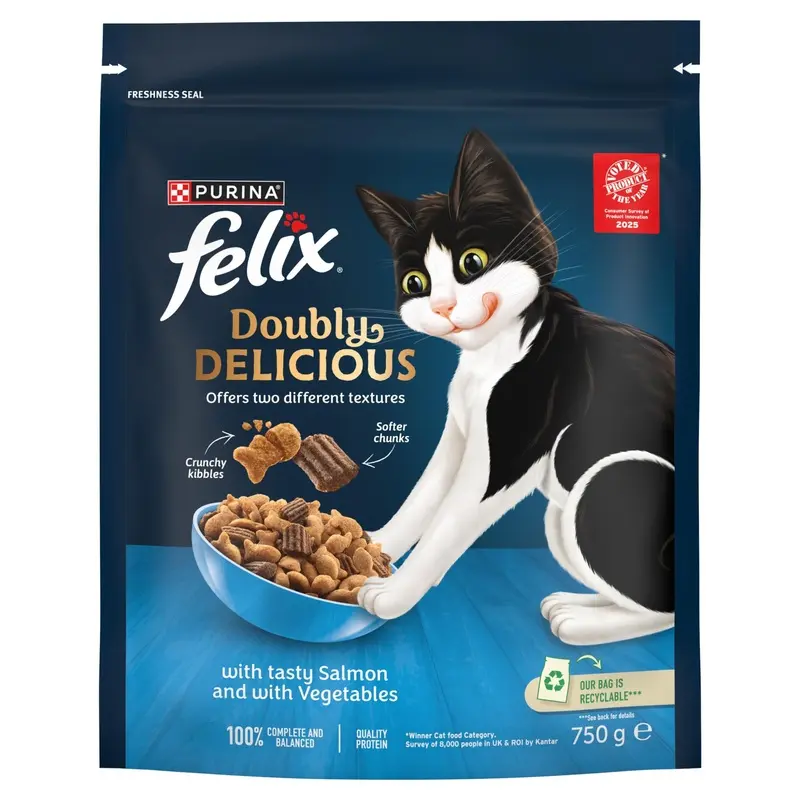 FELIX Doubly Delicious Salmon & Vegetables Dry Cat Food 4x750g
