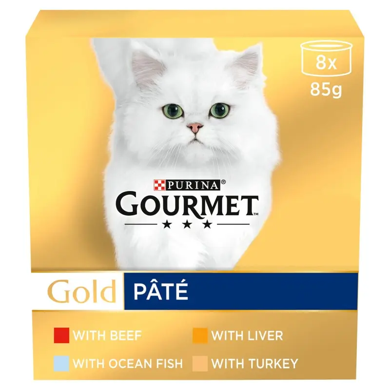 New Gourmet Mousse Fish Selection Cat Food 8X85g, Pack Of Gold 12428366 Size 6