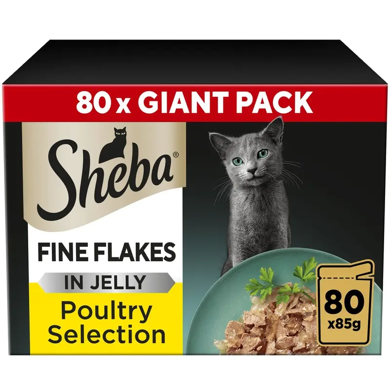 Sheba Pouches Fine Flakes In Jelly - Poultry Selection In Jelly (80 X 85G)