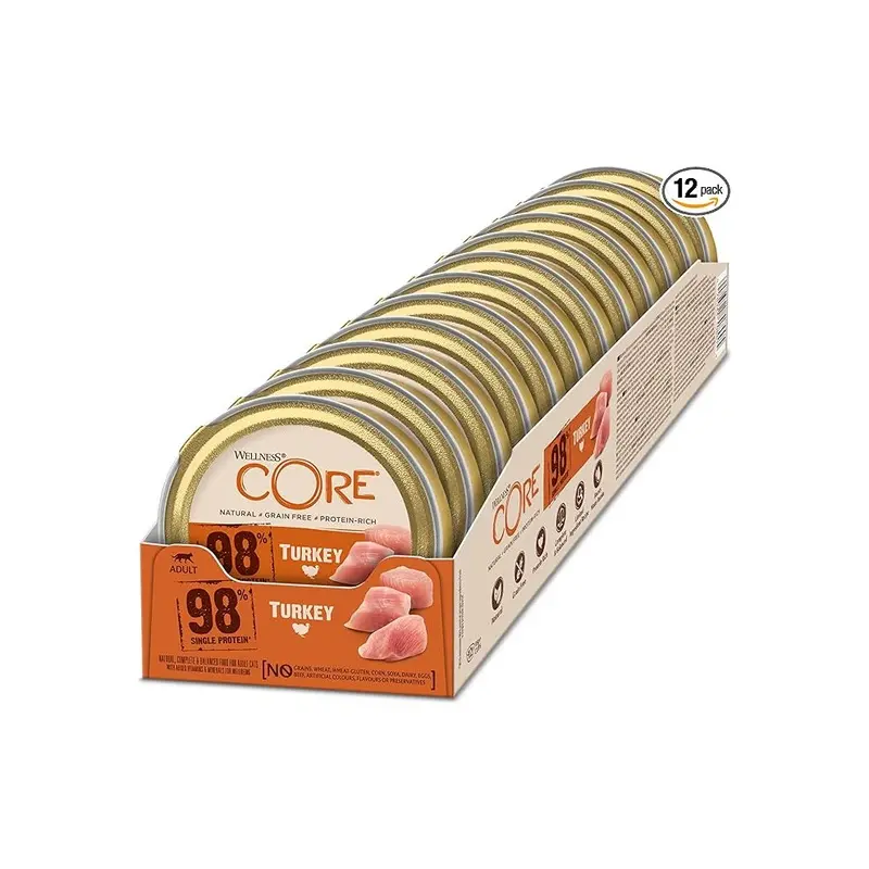 Wellness Core Grain 98% Turkey, Wet Cat Food, Pate, Free, Protein-Rich, X 85G Size 12