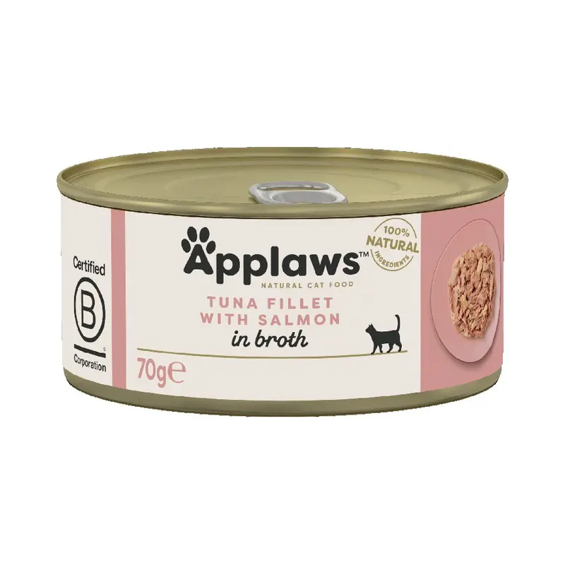 Applaws Natural Wet Cat Food Tuna Fillet With Salmon In Broth 70G Tin