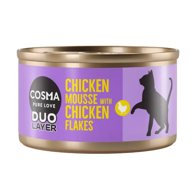 Cosma Duo Layer 6 X 70G - Chicken Mousse With Chicken Flakes