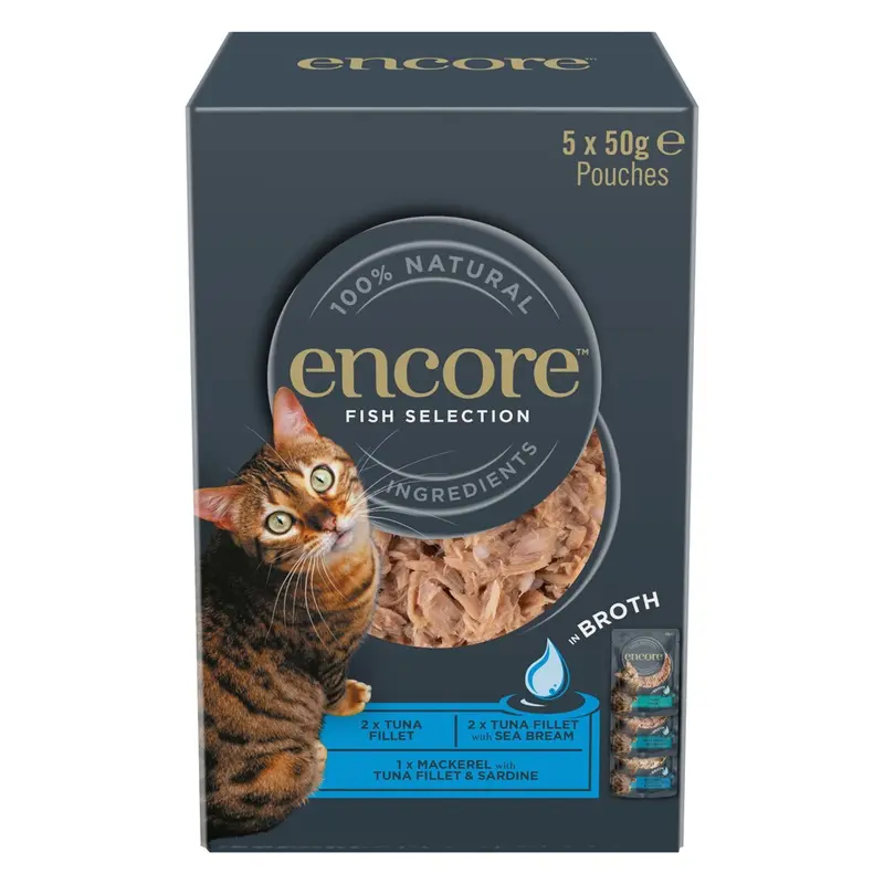 Encore Cat Pouch In Broth 5 X 50G - Fish Selection (3 Varieties)