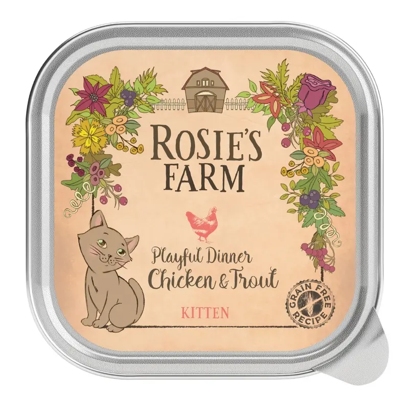 Rosies Farm Kitten Playful Dinner With Chicken & Trout - Trays - 16 X 100G
