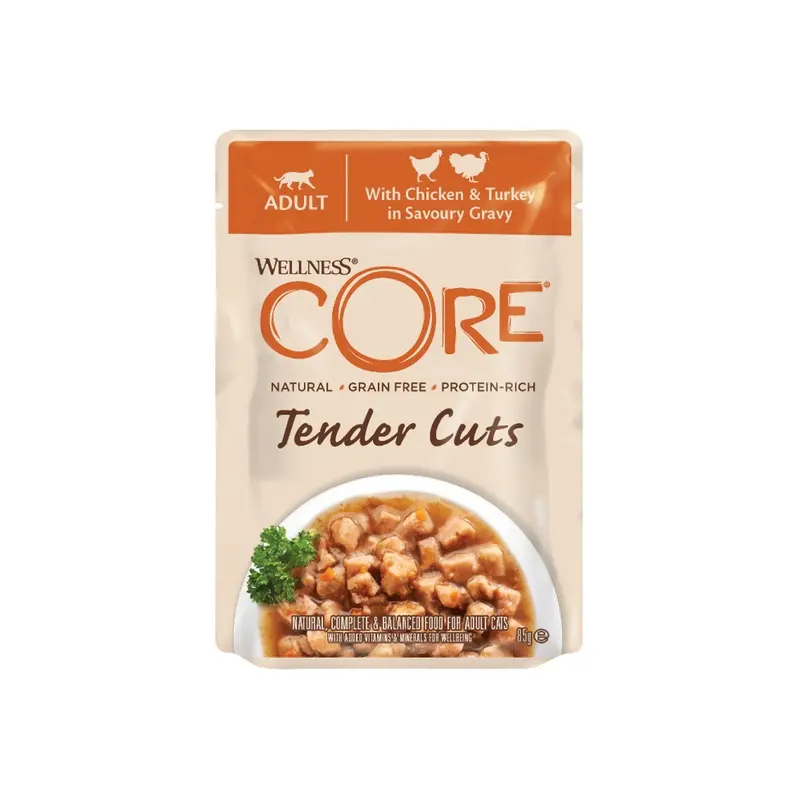 Wellness Core Tender Cuts Adult Wet Cat Food Chicken & Turkey In Savoury Gravy 85G