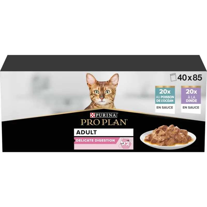 Pro Plan Delicate Digestion Mixed Variety In Gravy Wet Cat Food 40X85g Size 3