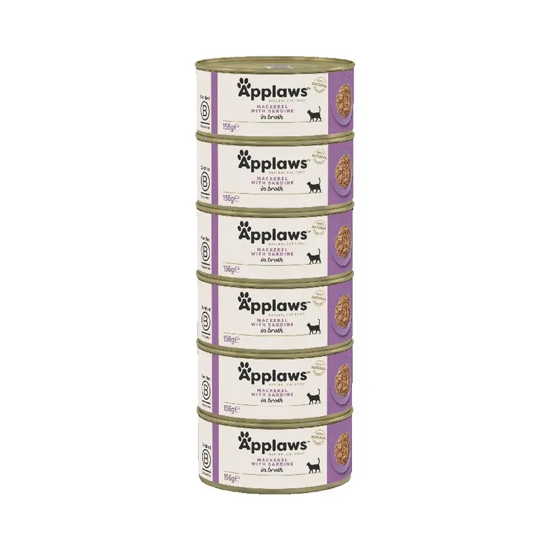 Applaws Natural Wet Adult Cat Food Mackerel With Sardine In Broth 6X156G Tins